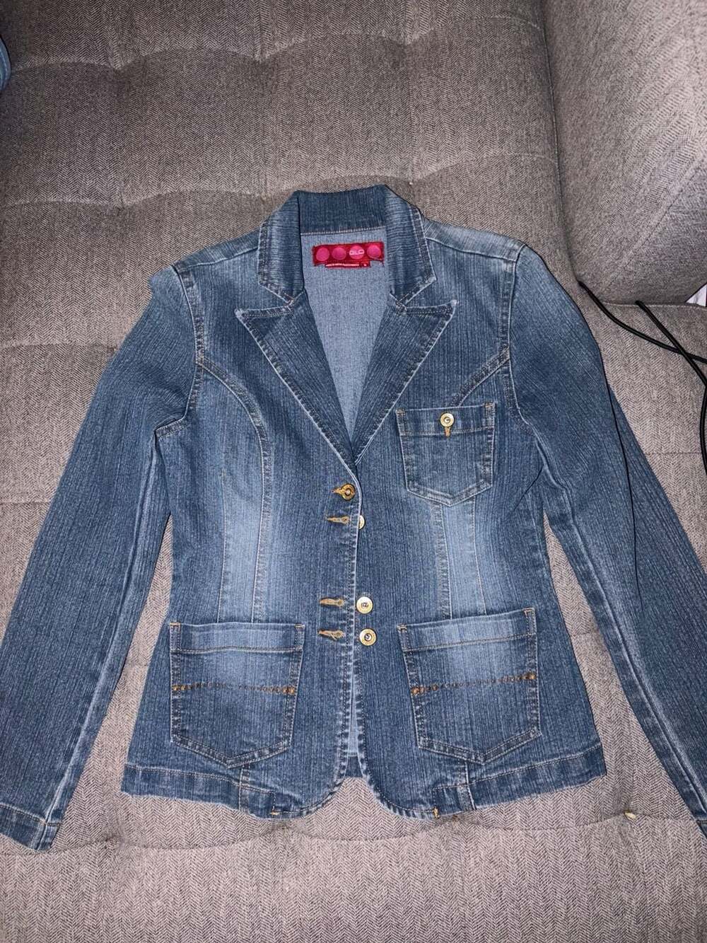 GLO Women's Blue Denim Blazer Style Jacket with Front Pockets